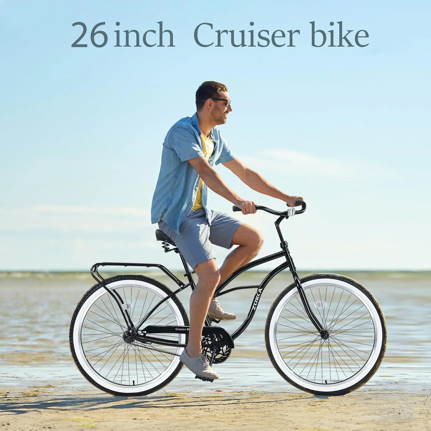 26 Inch Beach Cruiser Bike for Men, Single Speed Bicycles with Steel Frame, Wide Wheels and Rear Coaster Brakes, Commuter City Bike for Adults