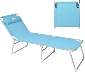 4-Positions Beach Cot, Folding Tanning Chair Camping Cot for Adults,Outdoor Adjustable Reclining Lounger Portable Lounge Chair for Beach/Patio/Sunbathing/Lawn/Pool(Blue)