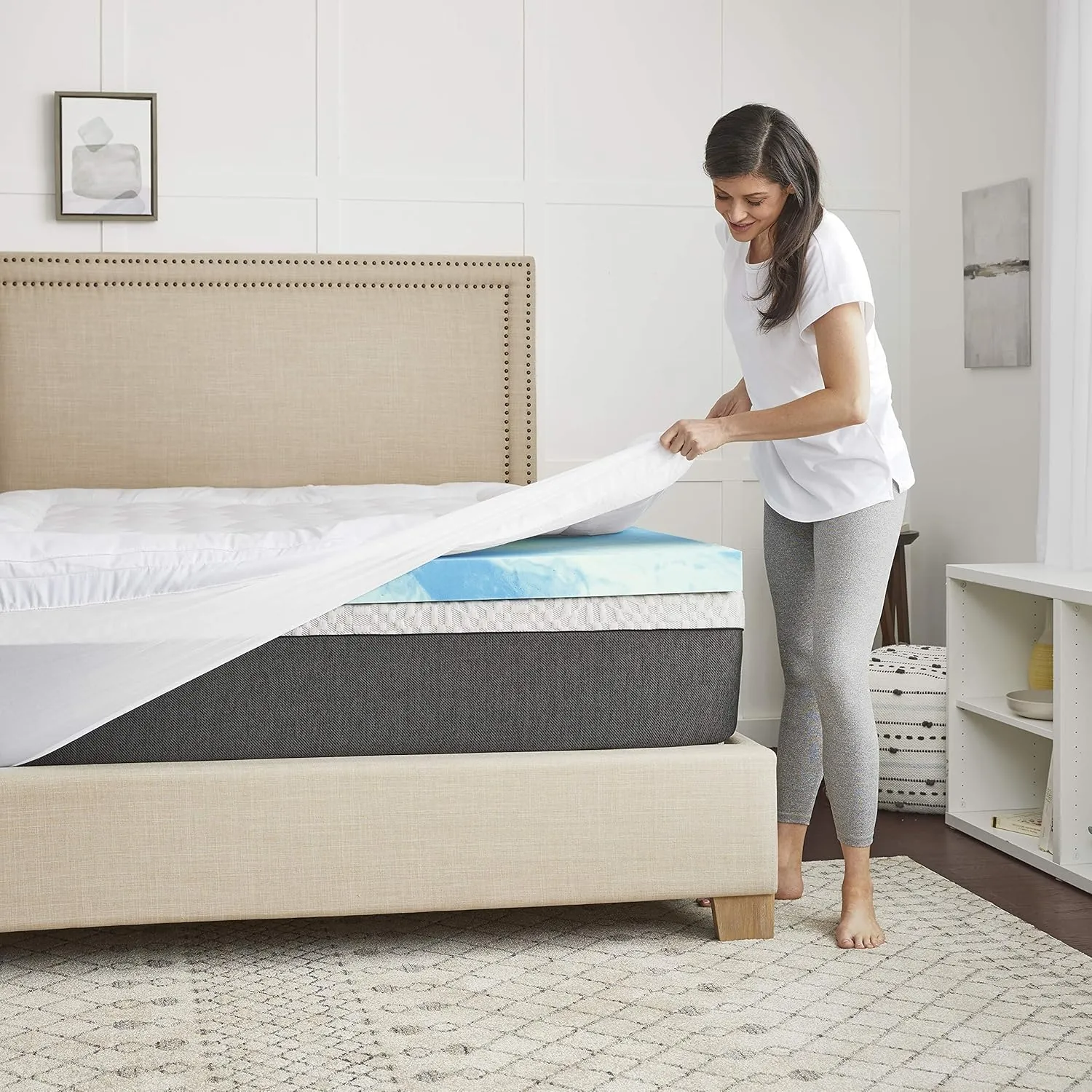 4" SealyChill™ Gel   Comfort Memory Foam Mattress Topper with Pillowtop Washable Allergen Resistant Cover, Queen (F02-00161-QN0), White