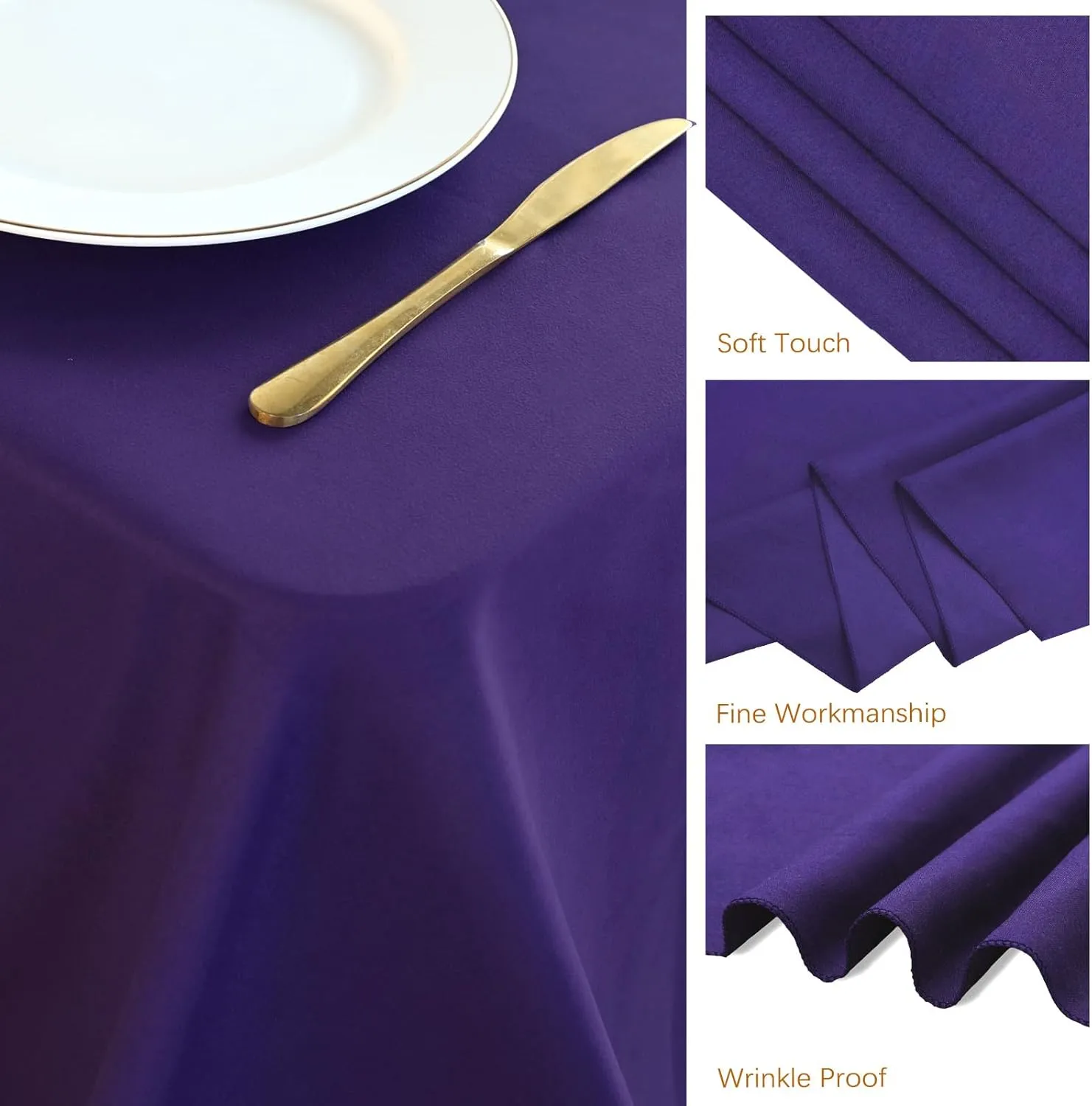 8 Pack Purple Tablecloth 60 x 126 Inch Polyester Table Cloth for 8 Foot Rectangle Tables, Wrinkle Resistant Washable Decorative Fabric Table Covers for Wedding Party Banquet Buffet and Camping