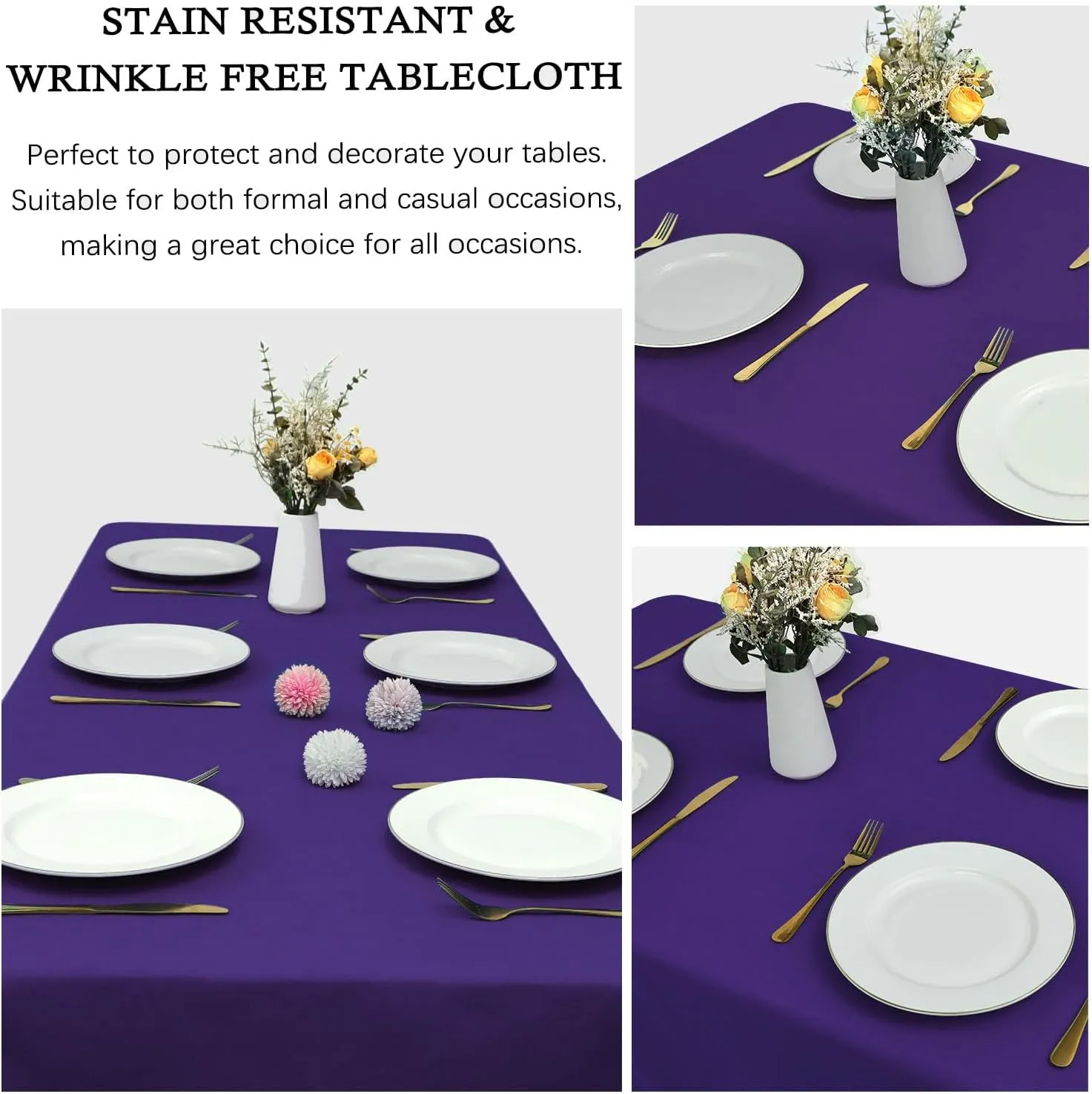 8 Pack Purple Tablecloth 60 x 126 Inch Polyester Table Cloth for 8 Foot Rectangle Tables, Wrinkle Resistant Washable Decorative Fabric Table Covers for Wedding Party Banquet Buffet and Camping