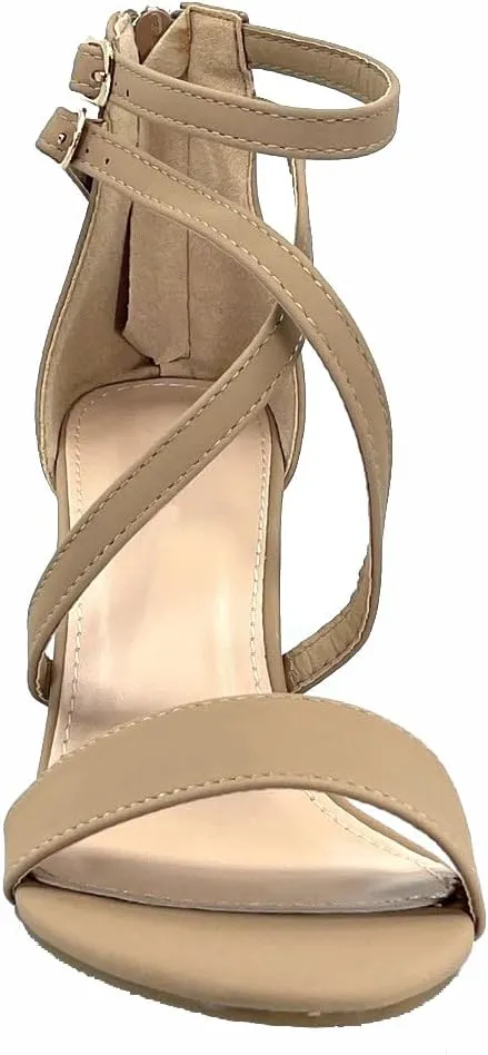 ABSOLEX Women Fashion Cross Strap Ankle Strap Open Toe Block High Heel Sandal Wedding/Party/Dressy/Formal Shoe