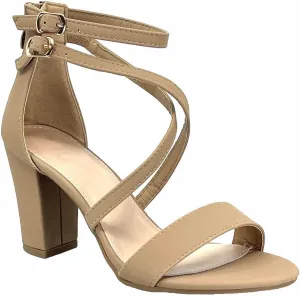 ABSOLEX Women Fashion Cross Strap Ankle Strap Open Toe Block High Heel Sandal Wedding/Party/Dressy/Formal Shoe