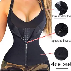ADSE Women's Underbust Corset Waist Trainer Shapewear Body Shaper Zipper Vest with Adjustable Straps(L) Black
