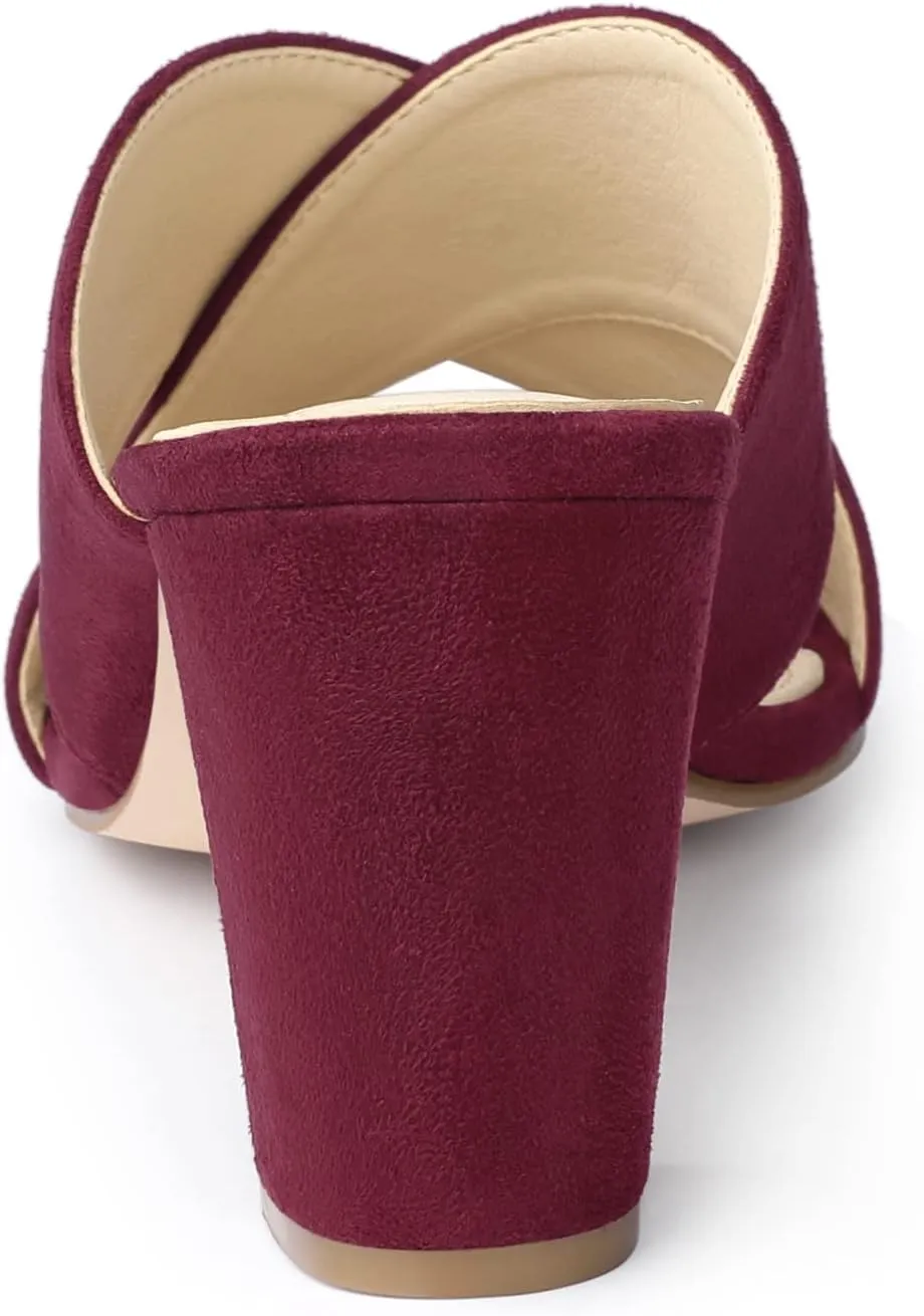 Allegra K Women's Crisscross Strap Block Heel Slide Sandals
