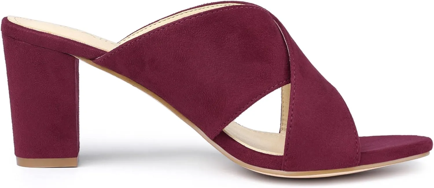 Allegra K Women's Crisscross Strap Block Heel Slide Sandals