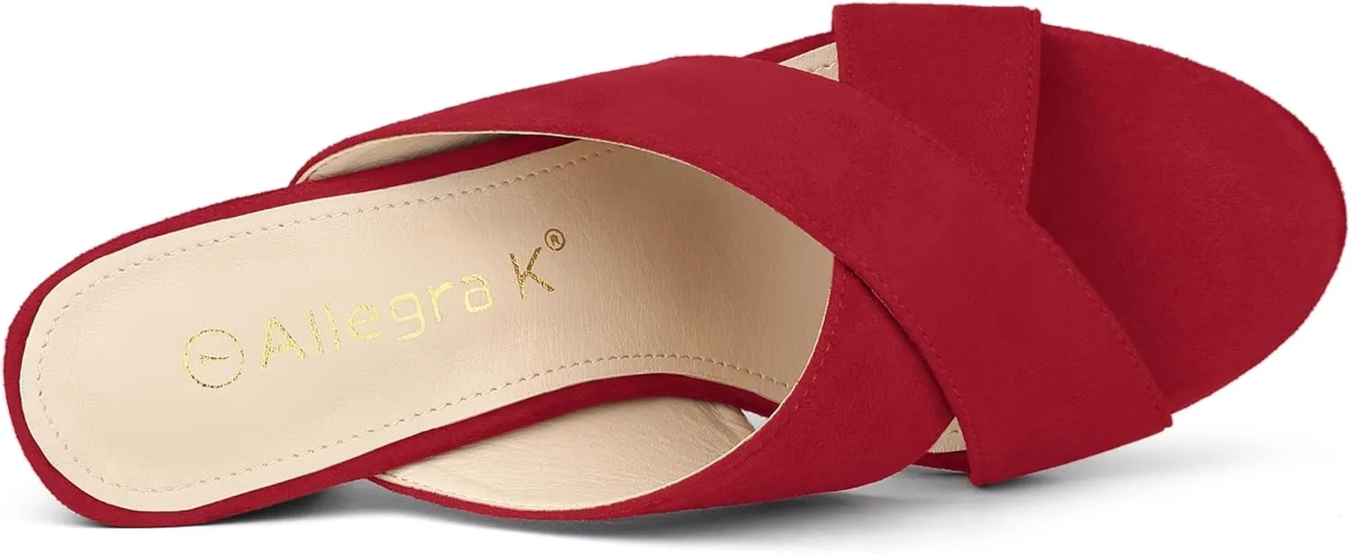 Allegra K Women's Crisscross Strap Block Heel Slide Sandals