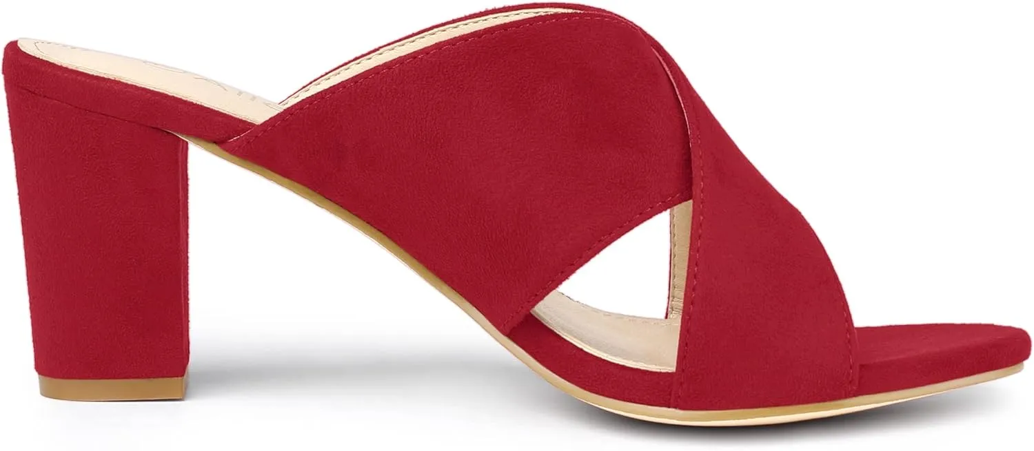 Allegra K Women's Crisscross Strap Block Heel Slide Sandals