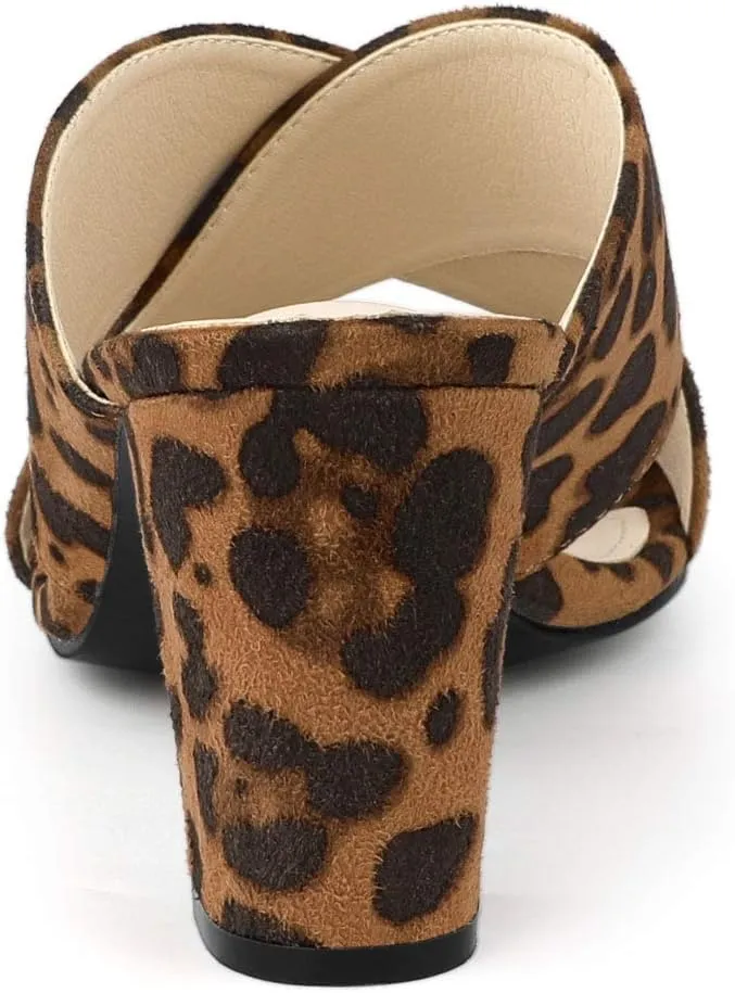 Allegra K Women's Crisscross Strap Block Heel Slide Sandals