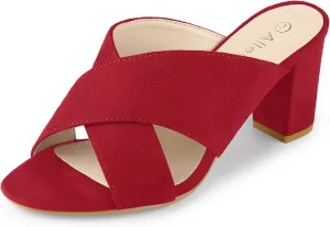 Allegra K Women's Crisscross Strap Block Heel Slide Sandals