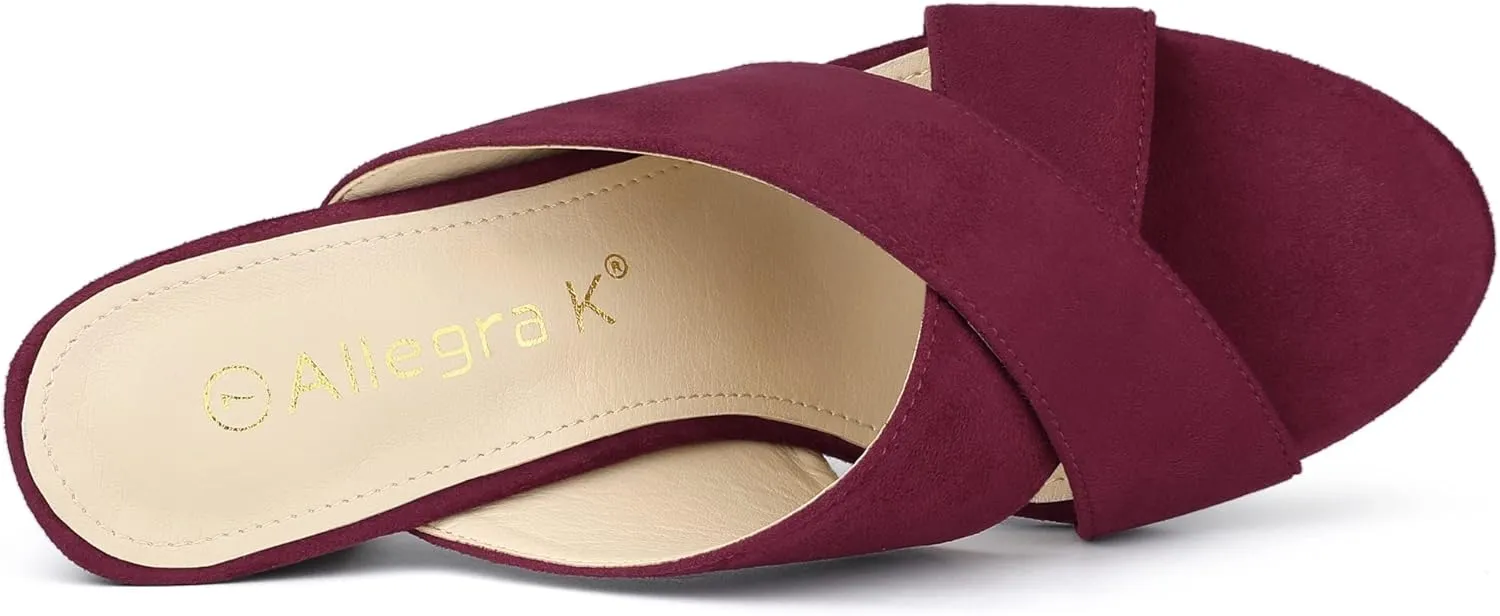 Allegra K Women's Crisscross Strap Block Heel Slide Sandals