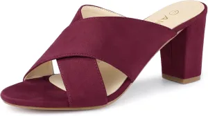 Allegra K Women's Crisscross Strap Block Heel Slide Sandals