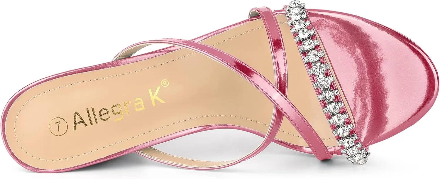 Allegra K Women's Crisscross Strap Rhinestone Block Heel Slide Sandals