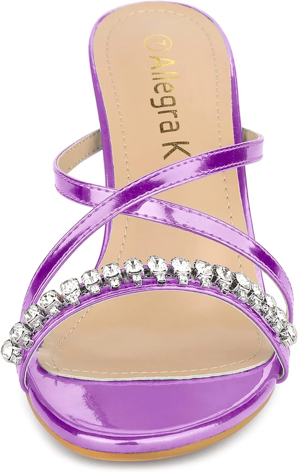 Allegra K Women's Crisscross Strap Rhinestone Block Heel Slide Sandals