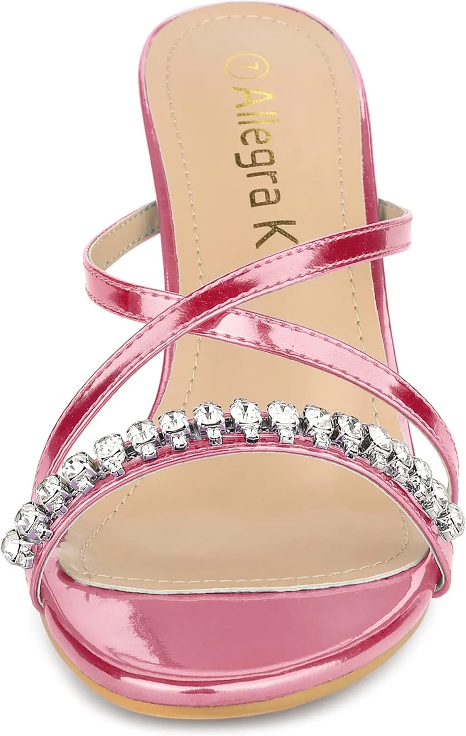 Allegra K Women's Crisscross Strap Rhinestone Block Heel Slide Sandals