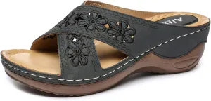 Altxic Women's Open Toe Crisscross Woven Comfy Casual Slip On Casual Walking Sport Slide Sandals With Adjustable Buckle Strap Summer Beach Shoe