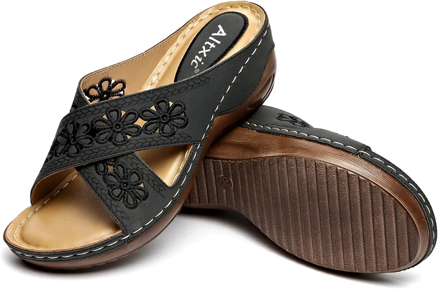 Altxic Women's Open Toe Crisscross Woven Comfy Casual Slip On Casual Walking Sport Slide Sandals With Adjustable Buckle Strap Summer Beach Shoe