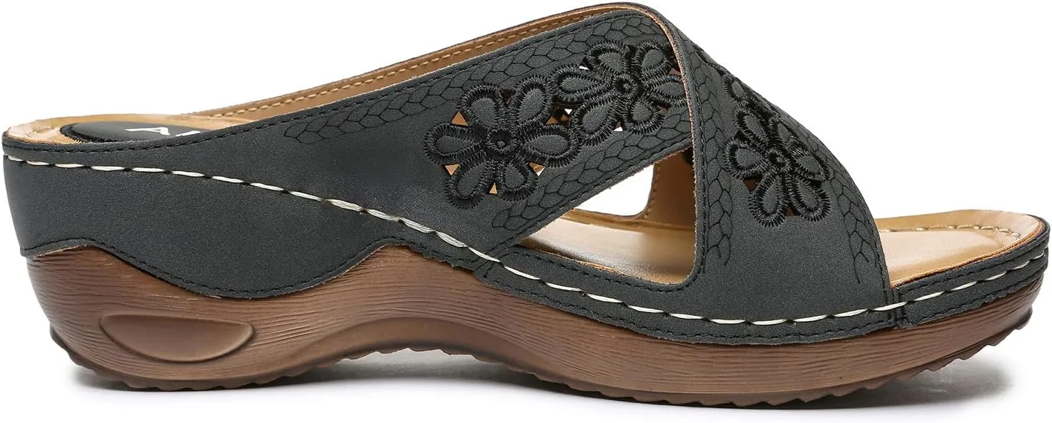 Altxic Women's Open Toe Crisscross Woven Comfy Casual Slip On Casual Walking Sport Slide Sandals With Adjustable Buckle Strap Summer Beach Shoe