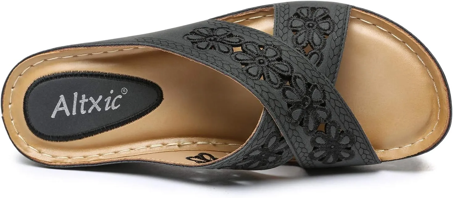 Altxic Women's Open Toe Crisscross Woven Comfy Casual Slip On Casual Walking Sport Slide Sandals With Adjustable Buckle Strap Summer Beach Shoe
