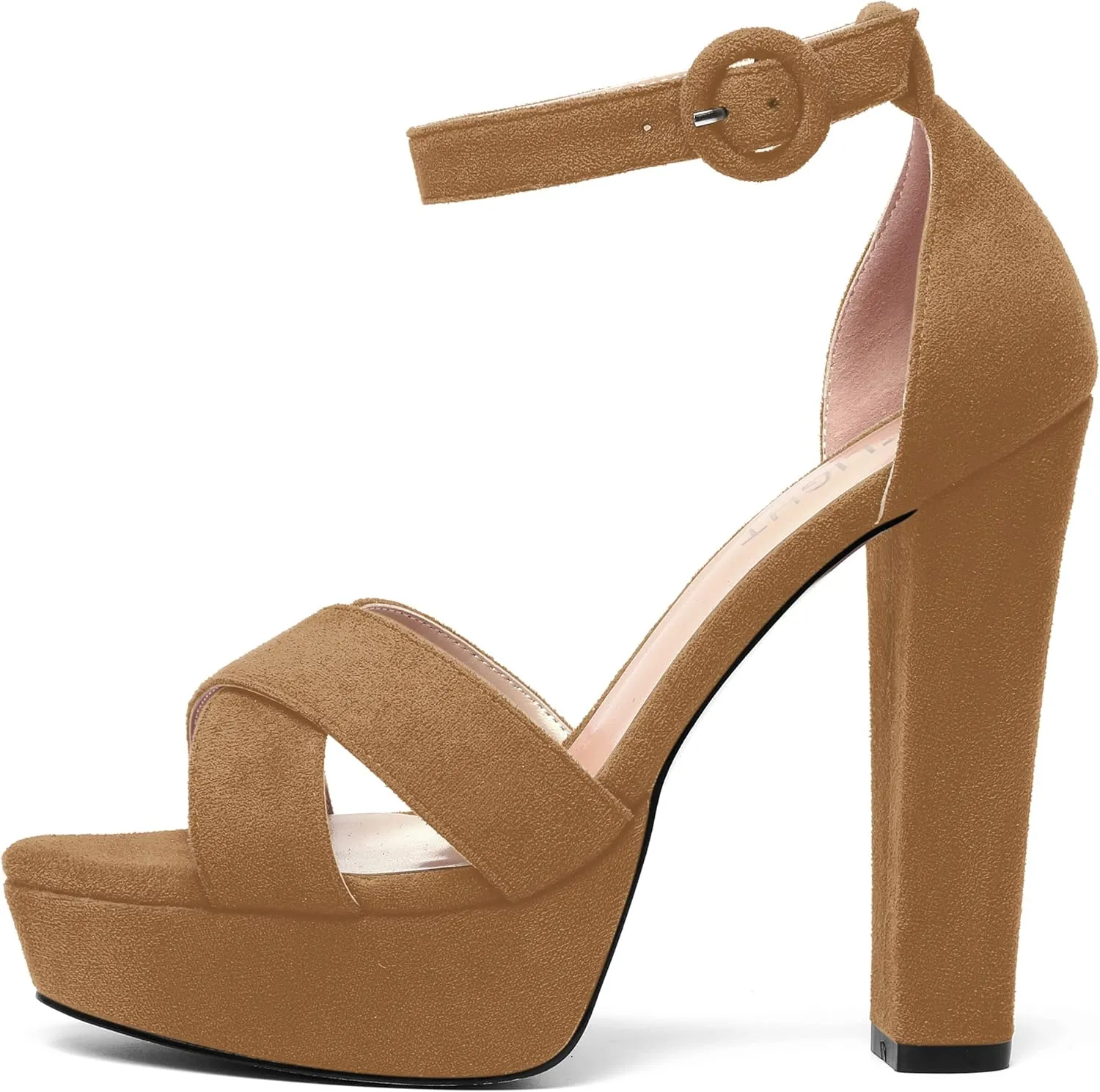 AMBELIGHT Womens Suede Heels Night Club Women Shoes Dress Platform Ankle Strap Open Toe Chunky High Heel Sandals 5 Inch