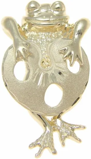Arthur's Jewelry 14K solid yellow gold Hawaiian 17mm lucky happy frog lotus leaf slide pendant