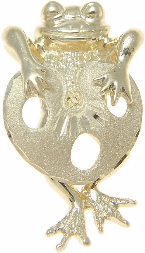 Arthur's Jewelry 14K solid yellow gold Hawaiian 17mm lucky happy frog lotus leaf slide pendant