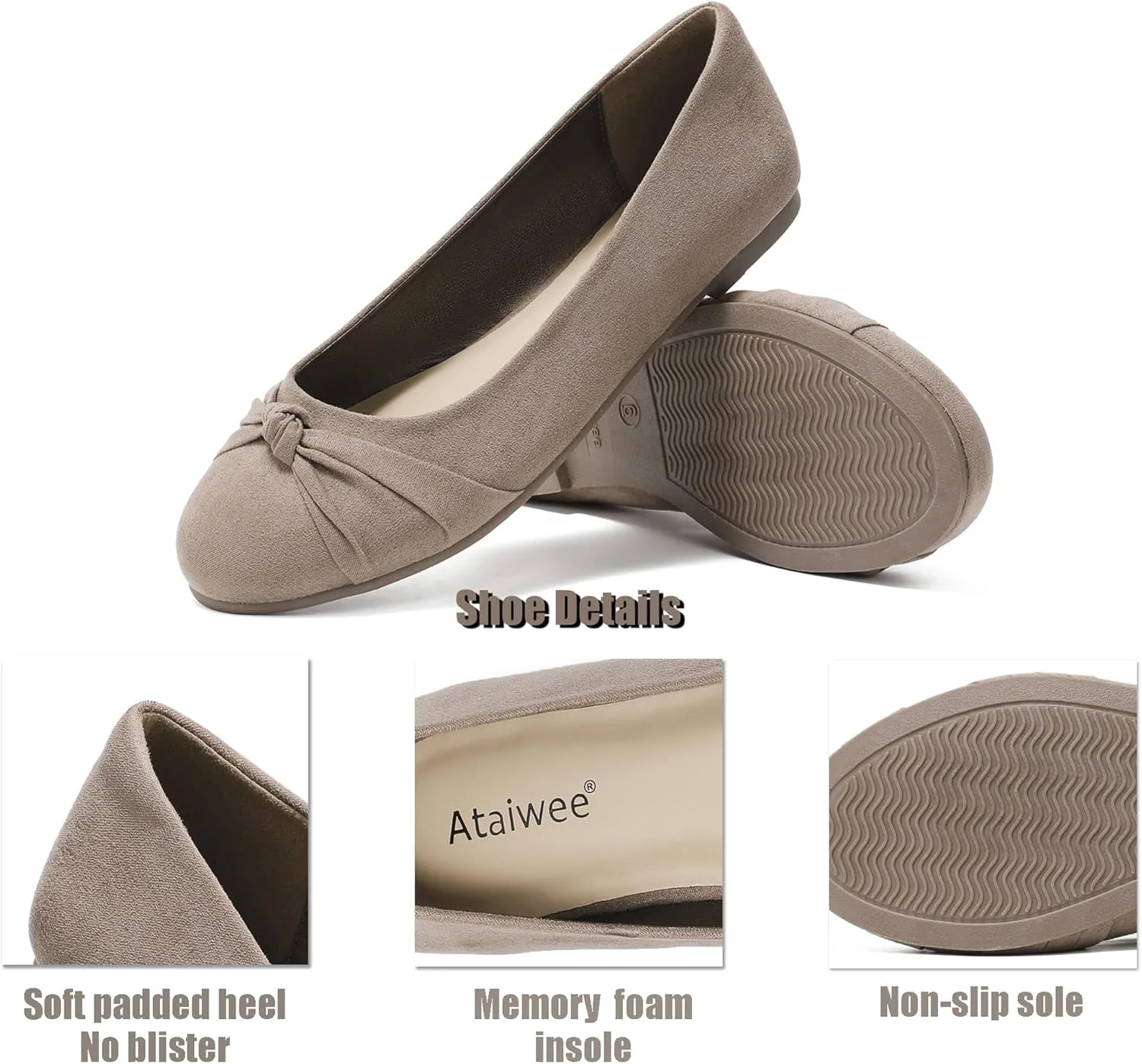 Ataiwee Women's Wide Width Flats Shoes - Ladies Cute and Comfortable Dress Ballet Shoes.