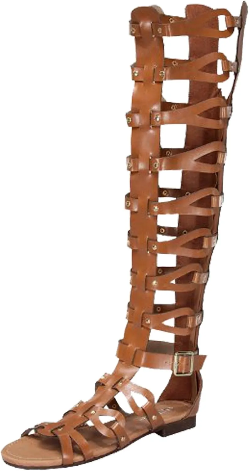 Atta 17 Womens Knee High Caged Gladiator Strappy Flat Sandals
