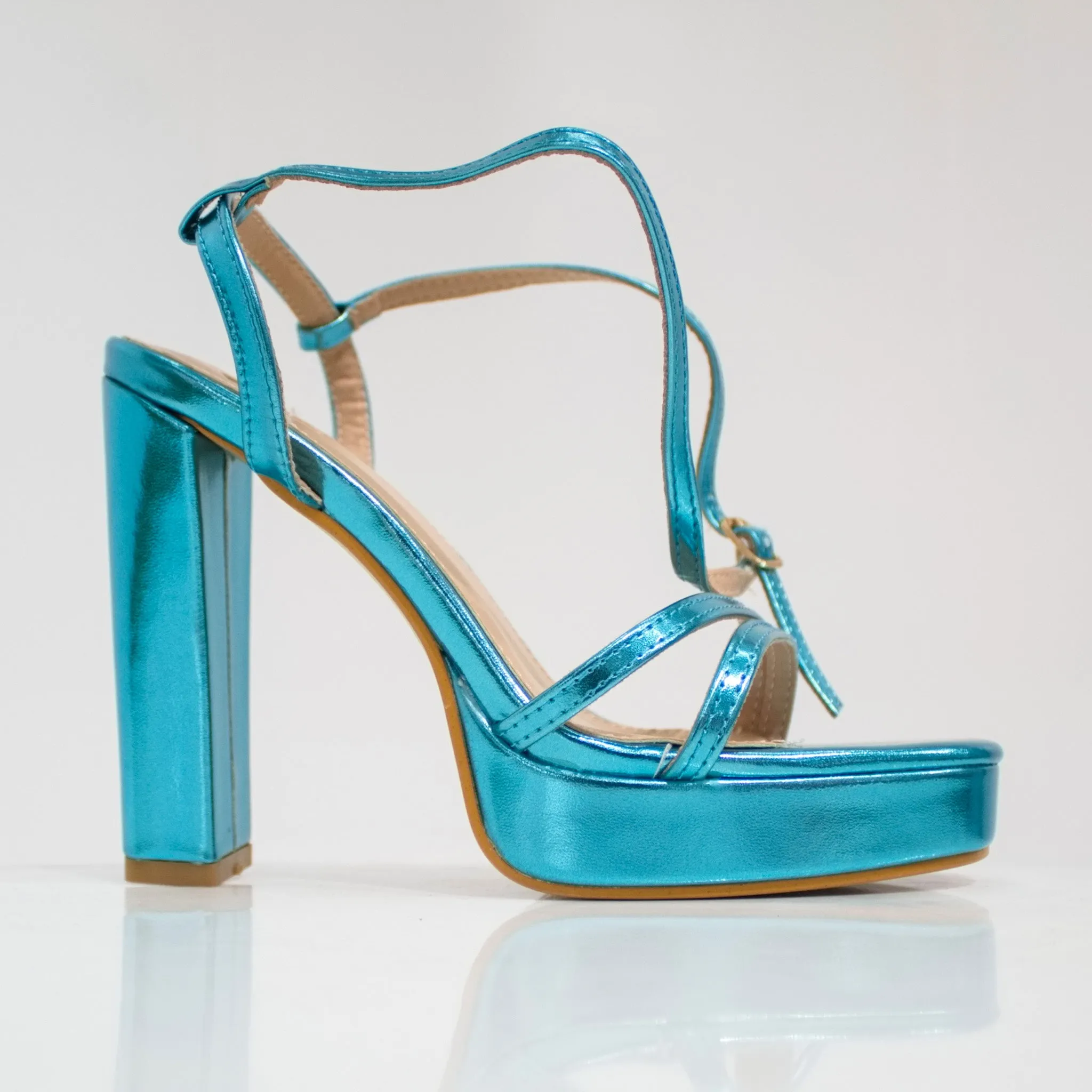 Aycra double band 11.5cm platform heel ankle strap sandal blue