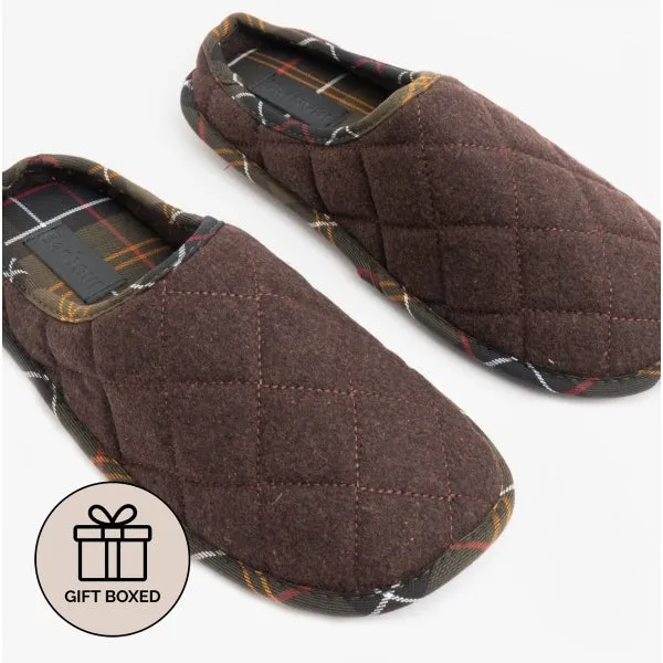 Barbour SWINBURNE Mens Wool Mule Slippers Brown