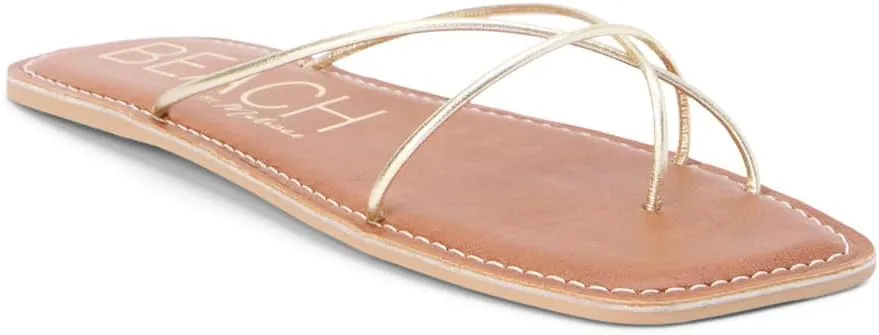 BEACH by Matisse Womens Coastline Metallic Strappy Flat Casual Sandals Casual - Gold