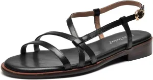 BEAU TODAY Flat Sandals for Women,Strappy Sandals for Women,Comfortable Leather Summer Sandals,Adjustable Casual Dressy Sandals with Open Toe for Vacation