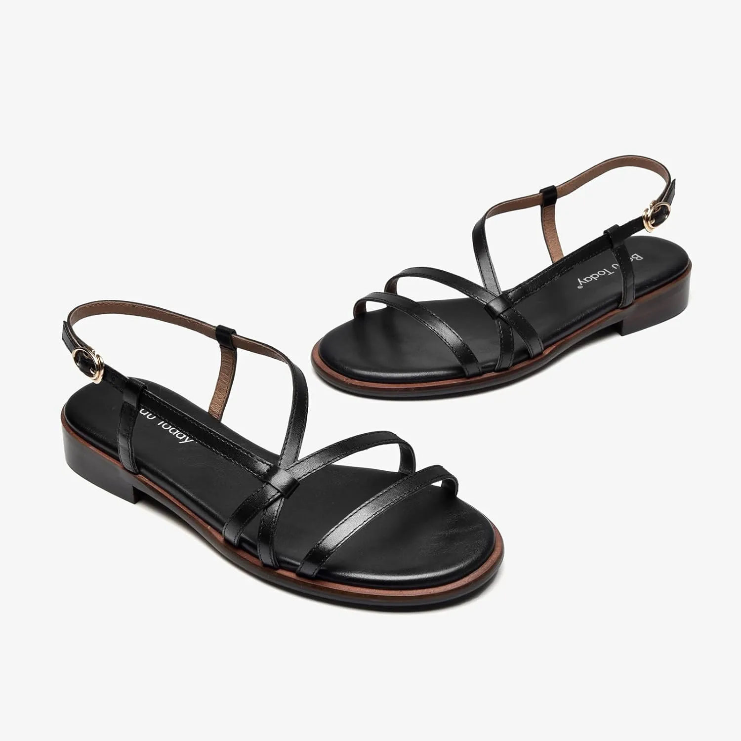 BEAU TODAY Flat Sandals for Women,Strappy Sandals for Women,Comfortable Leather Summer Sandals,Adjustable Casual Dressy Sandals with Open Toe for Vacation