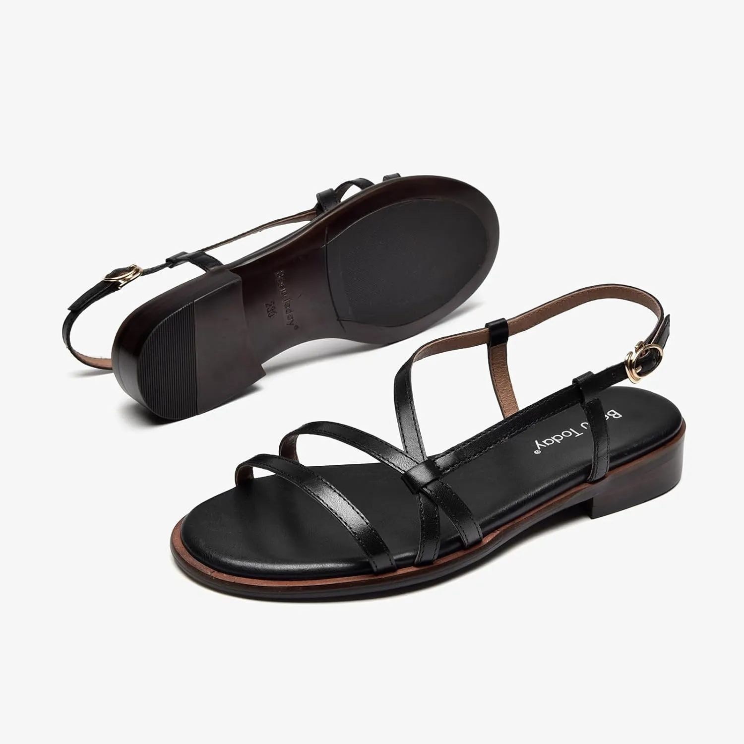 BEAU TODAY Flat Sandals for Women,Strappy Sandals for Women,Comfortable Leather Summer Sandals,Adjustable Casual Dressy Sandals with Open Toe for Vacation