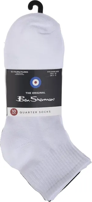 Ben Sherman Men's Socks- Ankle Socks Solid Casual Socks Comfort Fit-Logo Bottom Print, Ribbed Trim for 10-pack (White/Grey/Black)