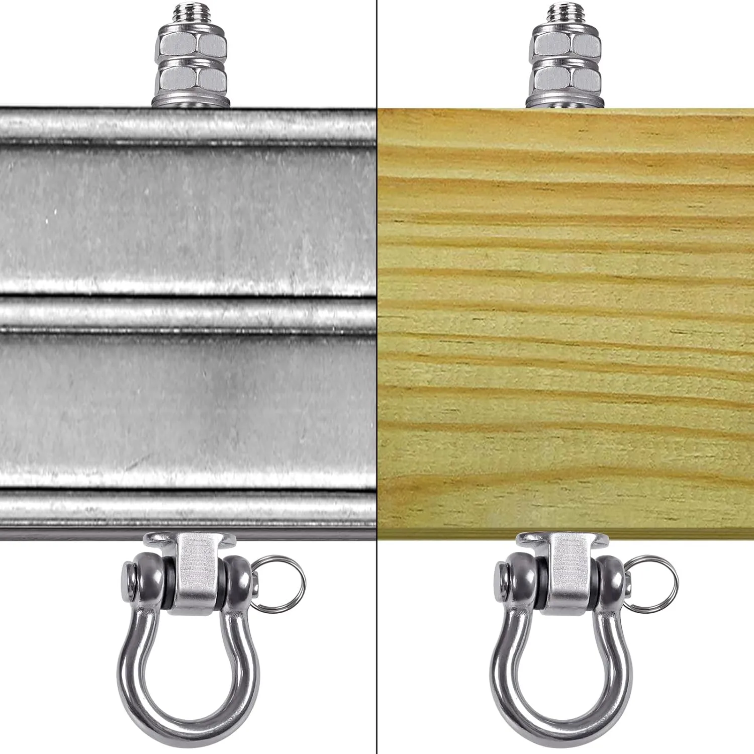 BeneLabel 6Pcs Wood Beam & I-Beam Hanger, Permanent Antirust Stainless Steel Heavy Duty Swing Hooks, Yoga Hammock Chair Sandbag, Swing Sets Hardware, 180° Swing, 7" x M2/5"