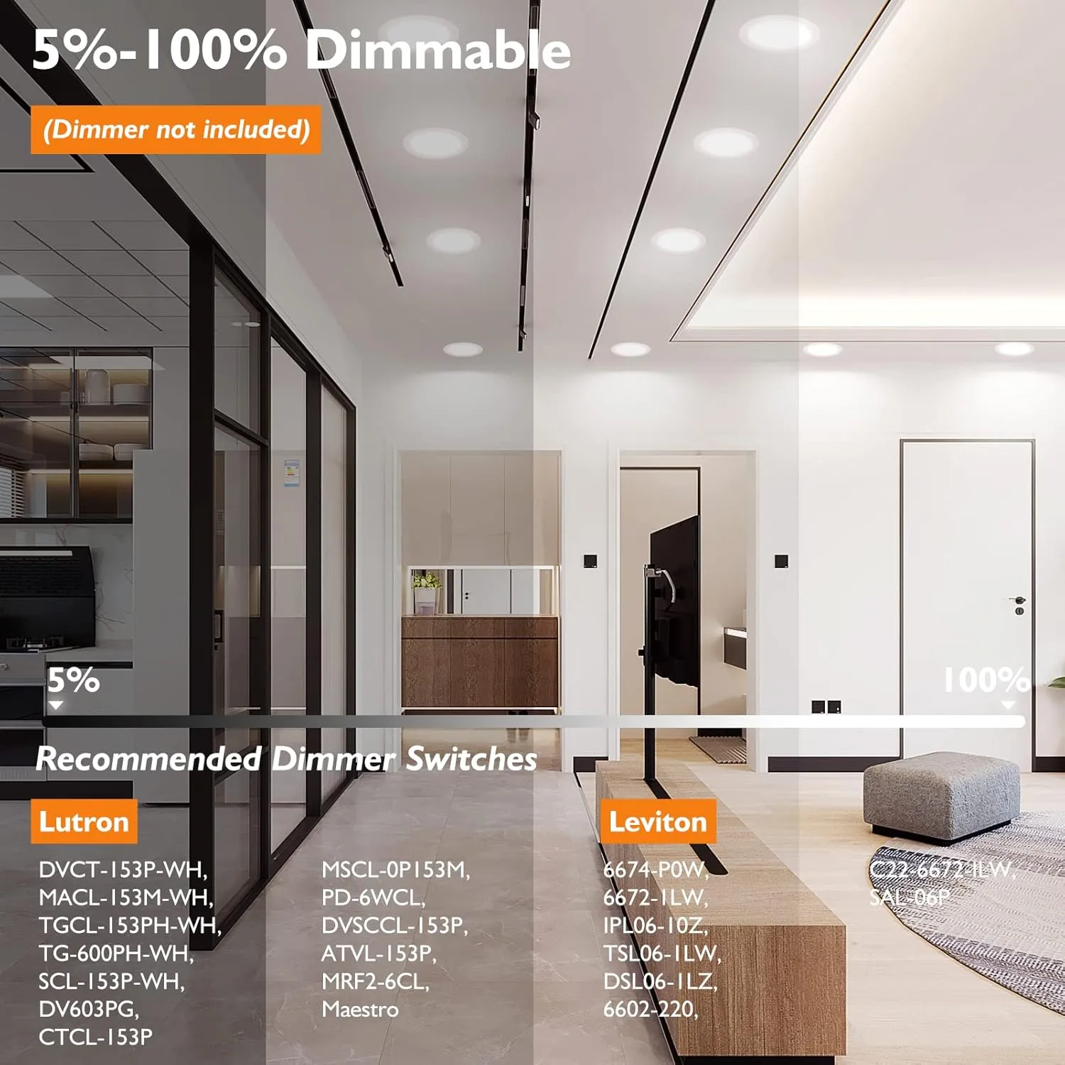 BesLowe 6 Packs 6 Inch 5CCT LED Recessed Ceiling Lights Ultra-Thin with Junction Box, 12W 150W Eqv, 3000K/3500K/4000K/5000K/6500K, 1200LM Dimmable Canless Downlights for Kitchen Hallway Dining Room