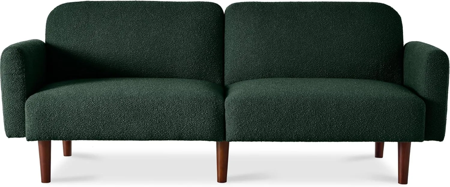 Best Choice Products 77" Mid Century Modern Boucle Loveseat Sofa, Couch, Convertible Sofa Sleeper Bed w/Real Wood, Removable Armrest - Evergreen