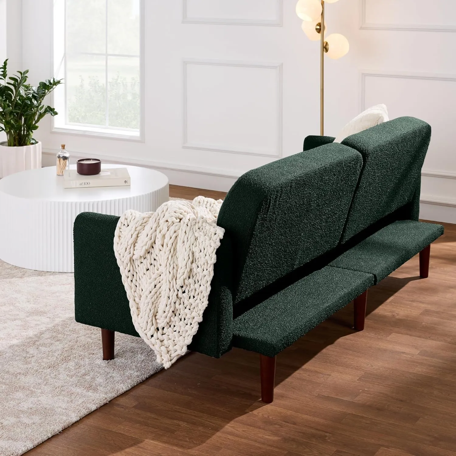 Best Choice Products 77" Mid Century Modern Boucle Loveseat Sofa, Couch, Convertible Sofa Sleeper Bed w/Real Wood, Removable Armrest - Evergreen