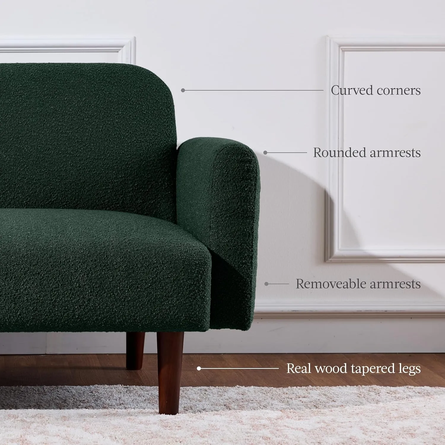 Best Choice Products 77" Mid Century Modern Boucle Loveseat Sofa, Couch, Convertible Sofa Sleeper Bed w/Real Wood, Removable Armrest - Evergreen
