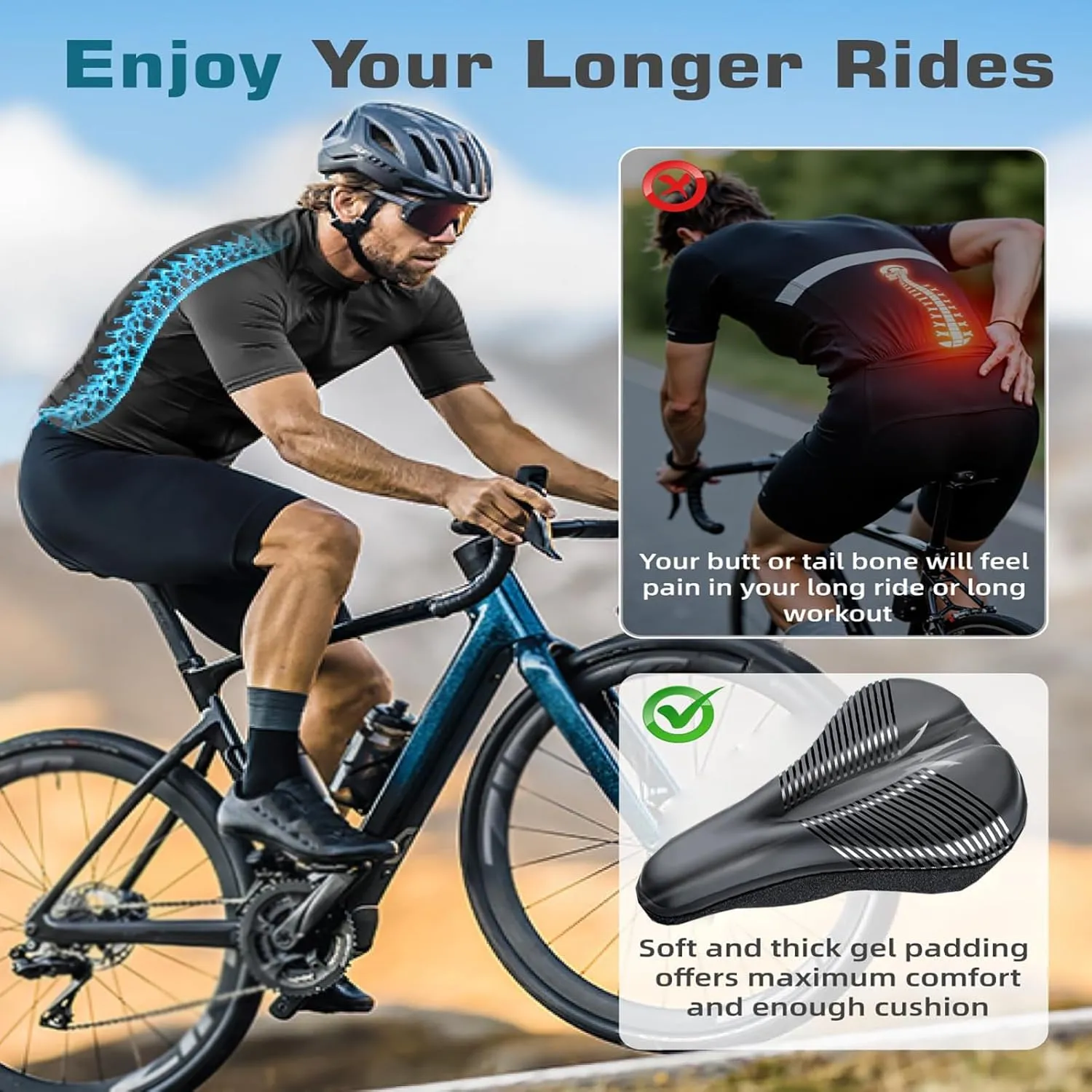 Bike Seat Cushion for Diamondback Bicycles Edgewood Bicycles El OSO Bicycles HaanJeen, Memory Foam & Gel Padded Cover Bicycle Seat for Men Women Shock-Absorbing Comfort Bike Seat Pad,B