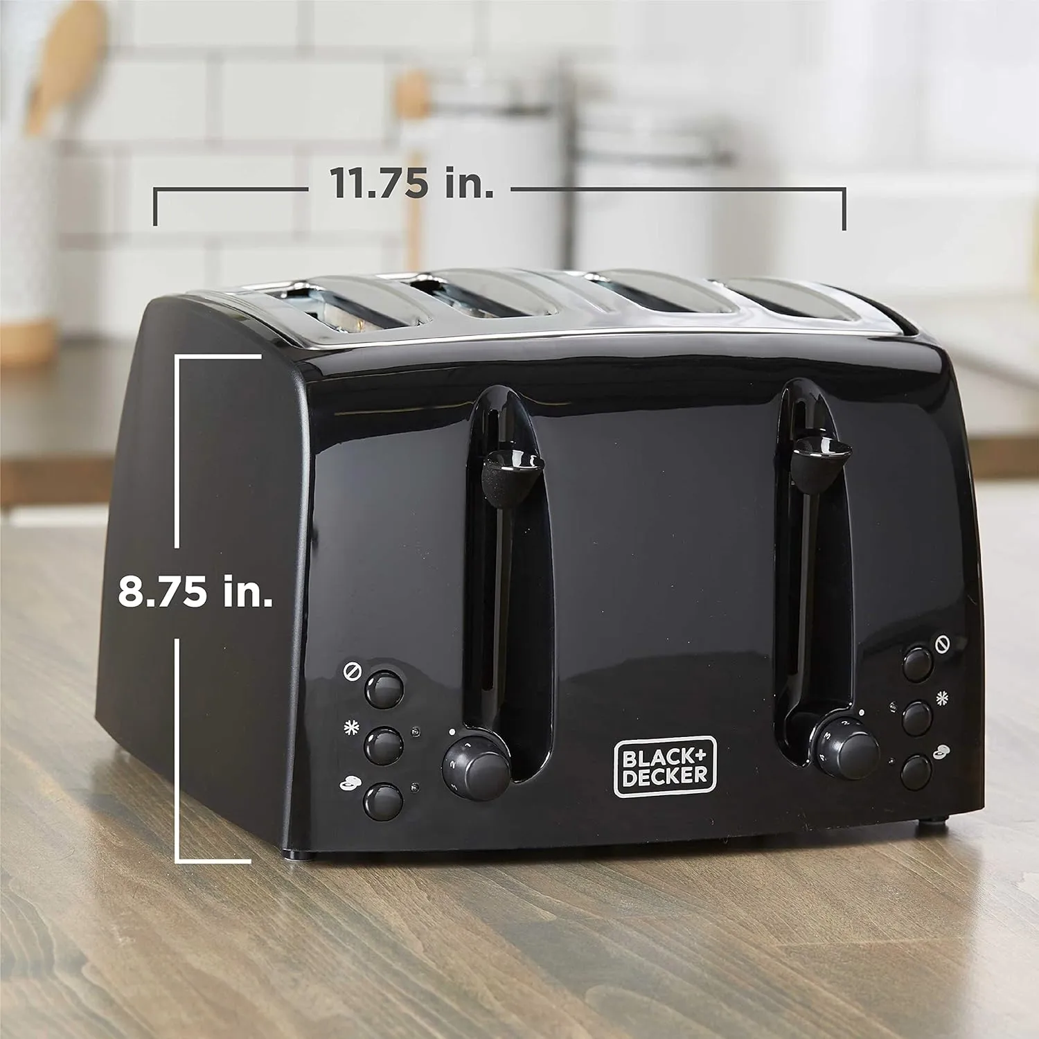 BLACK DECKER 4-Slice Toaster, TR1410BD, Extra-Wide, 7 Shade Settings, Crumb Trays, Gloss Black