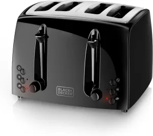 BLACK DECKER 4-Slice Toaster, TR1410BD, Extra-Wide, 7 Shade Settings, Crumb Trays, Gloss Black