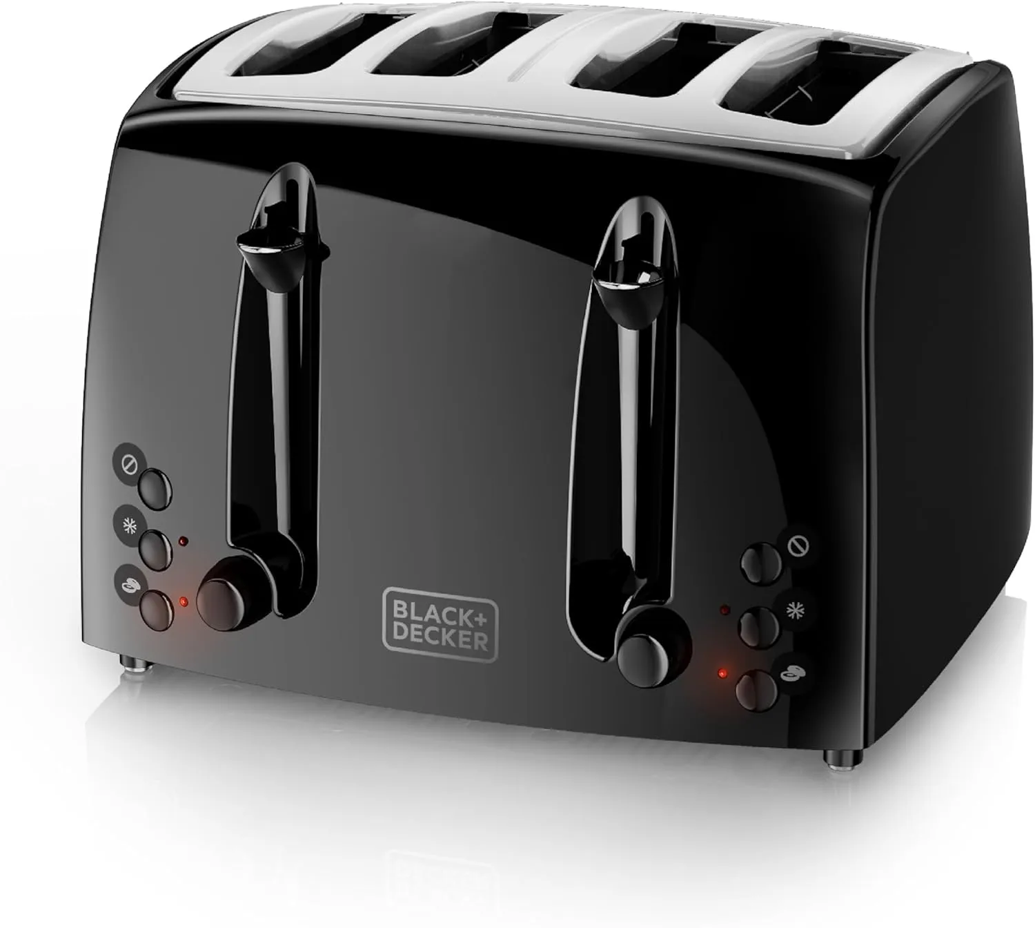 BLACK DECKER 4-Slice Toaster, TR1410BD, Extra-Wide, 7 Shade Settings, Crumb Trays, Gloss Black