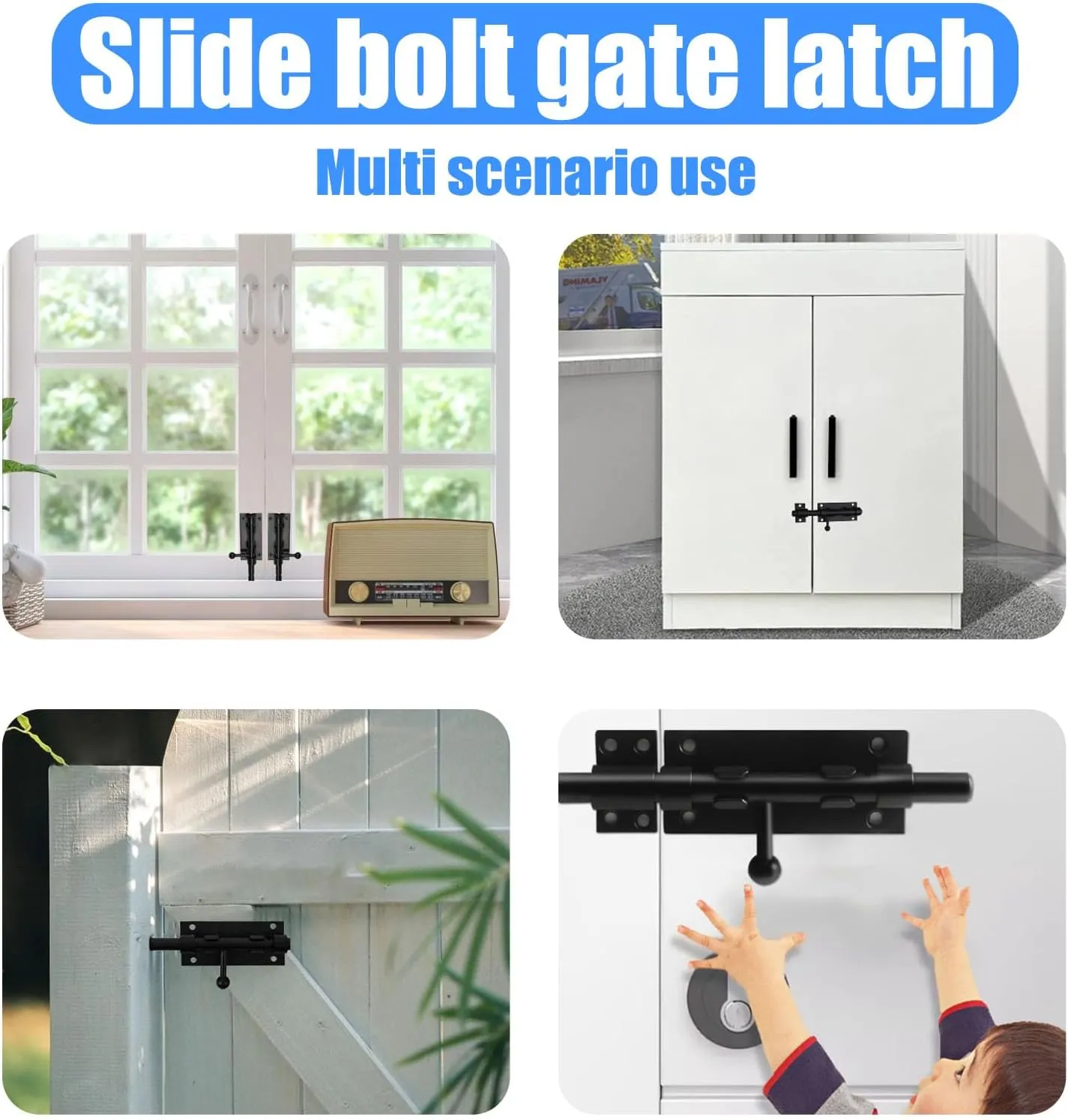 Black Stainless Steel 5in Slide Bolt Gate Latch, Internal Door Bolt with Hanging Lock Hole, can be Used for barn Doors, Fence Doors, Floor Bolt(2Pack)
