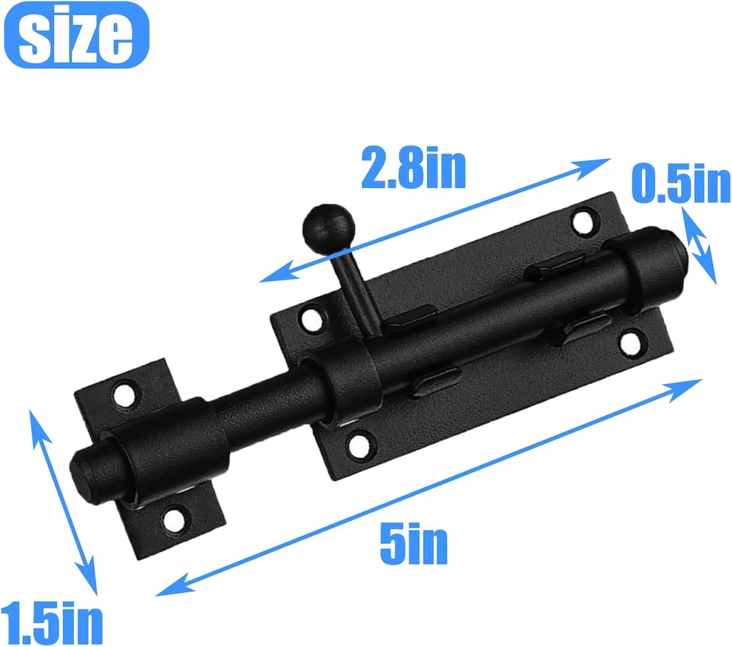 Black Stainless Steel 5in Slide Bolt Gate Latch, Internal Door Bolt with Hanging Lock Hole, can be Used for barn Doors, Fence Doors, Floor Bolt(2Pack)