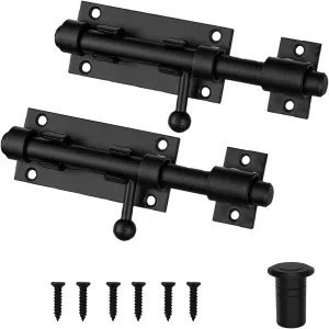 Black Stainless Steel 5in Slide Bolt Gate Latch, Internal Door Bolt with Hanging Lock Hole, can be Used for barn Doors, Fence Doors, Floor Bolt(2Pack)