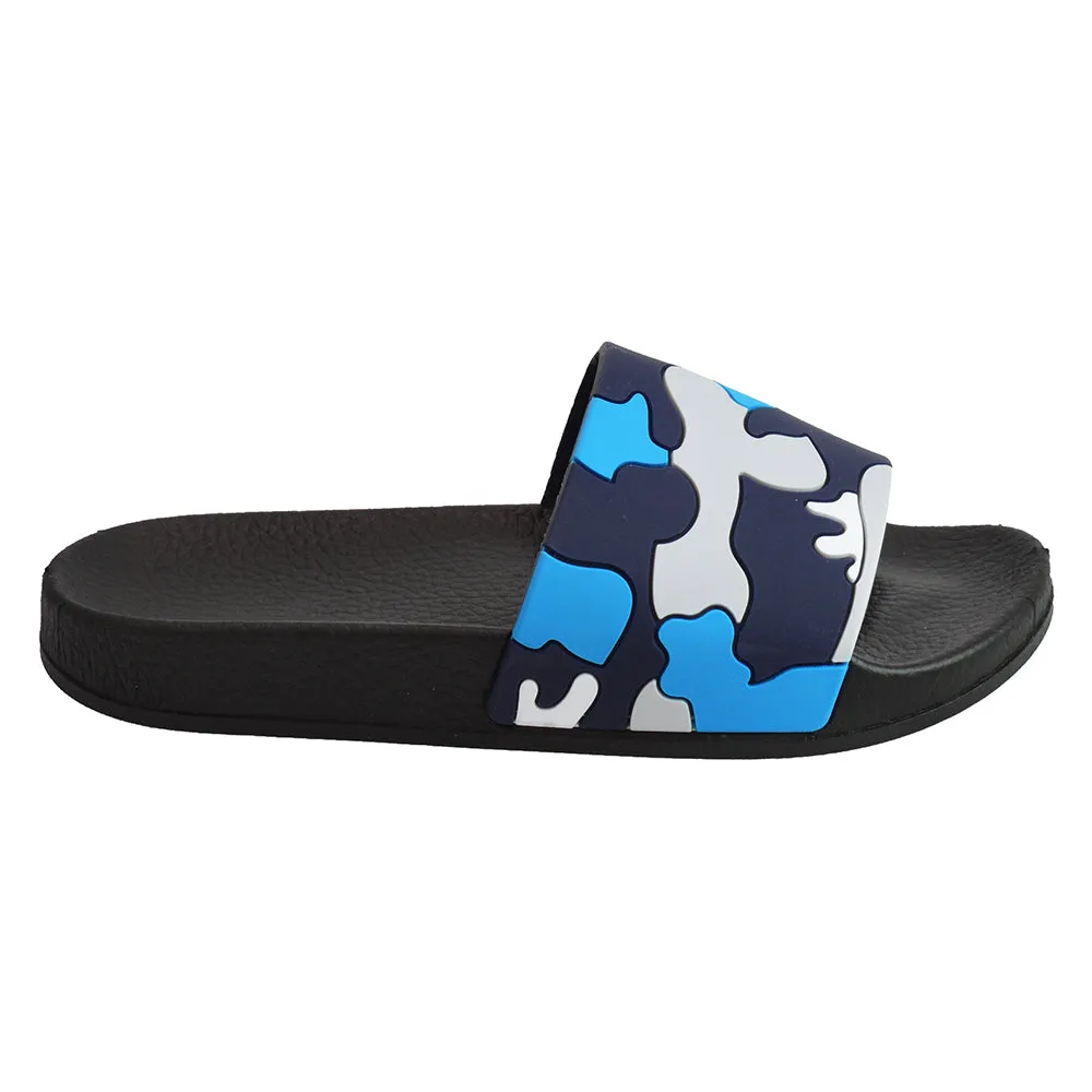 Boys’ Camo Sliders – Comfortable & Stylish Slip-On Sandals – Blue or Khaki