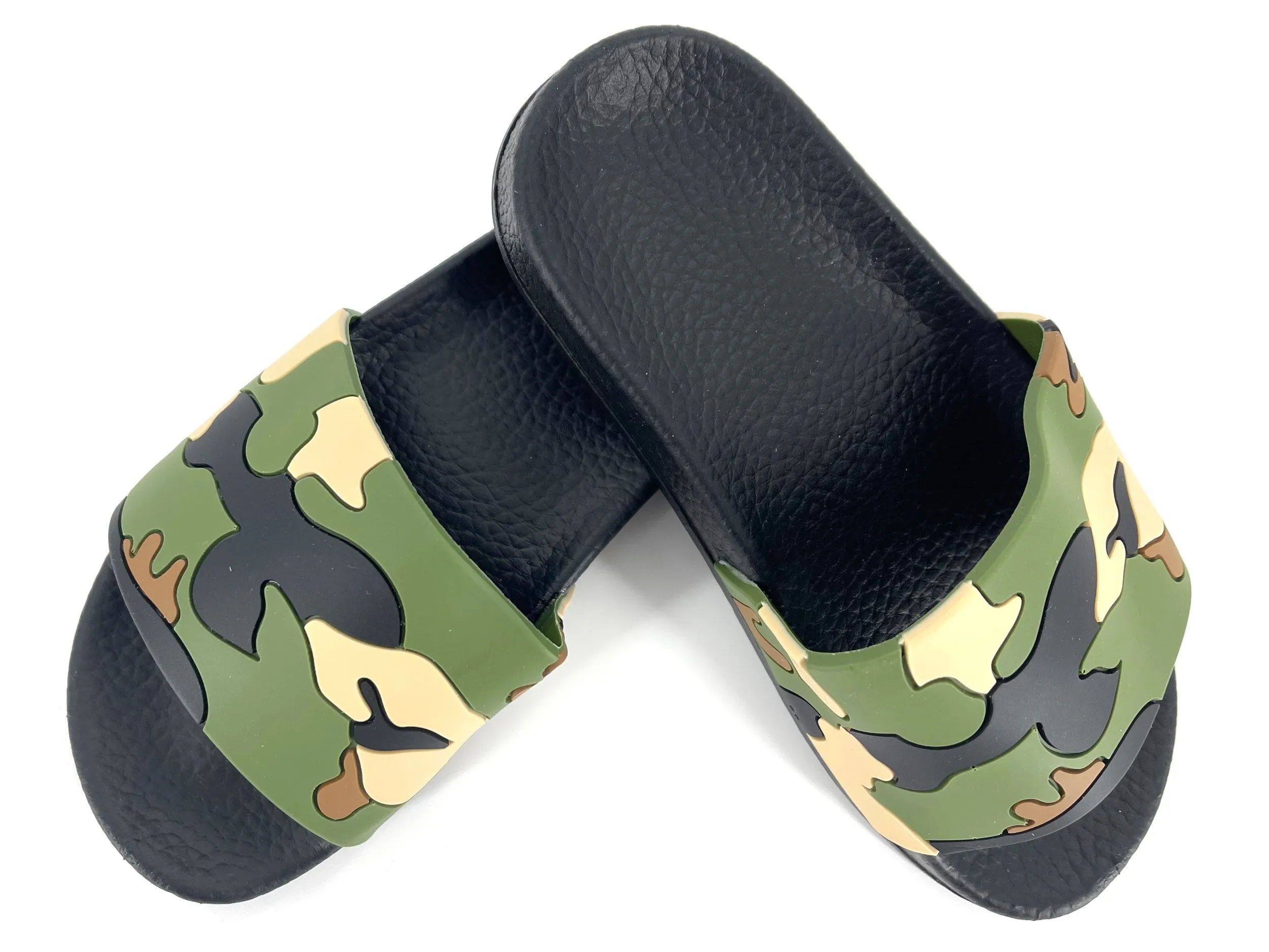 Boys’ Camo Sliders – Comfortable & Stylish Slip-On Sandals – Blue or Khaki