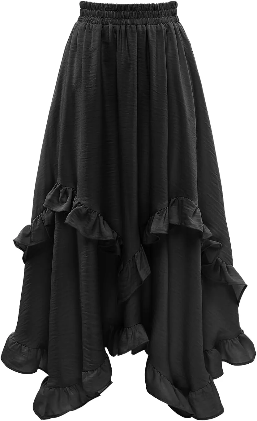 Bridesmay Renaissance Fairy Skirt 2025 Asymmetrical Ruffle Hem Elastic Waisted Long Maxi Skirts for Women